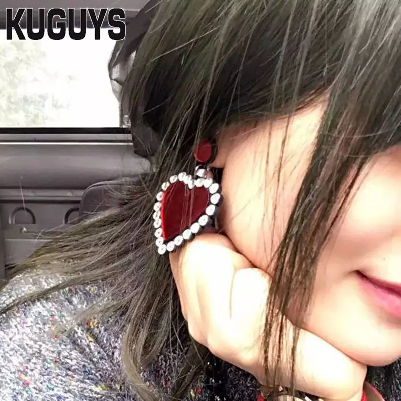 KUGUYS ювелирные изделия для женщин Brincos акриловые бусины с красным сердцем большие