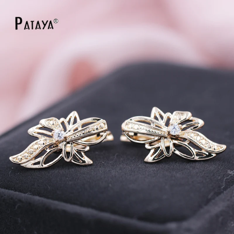 PATAYA модные серьги 585 пробы розовое золото белый круглый Фианит индийские