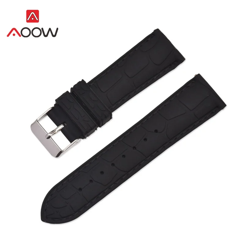 Black black line AOOW силиконовый спортивный ремешок для часов универсальный ремешок для наручных часов браслет с узором «крокодиловая кожа» ремешок серебристая металлическая пряжка застежка - Цвет ремешка: Black black line