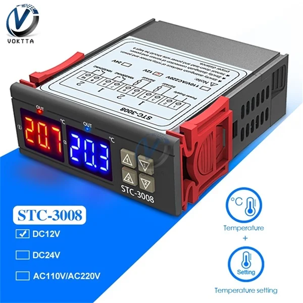 STC-3008 DC 12V STC-3018 STC-3028 STC-3008 12 V 24 V 110-220 V Цифровой Температура контроллер двойной Дисплей зонд Термостат реле терморегулятор - Цвет: STC-3008 DC 12V