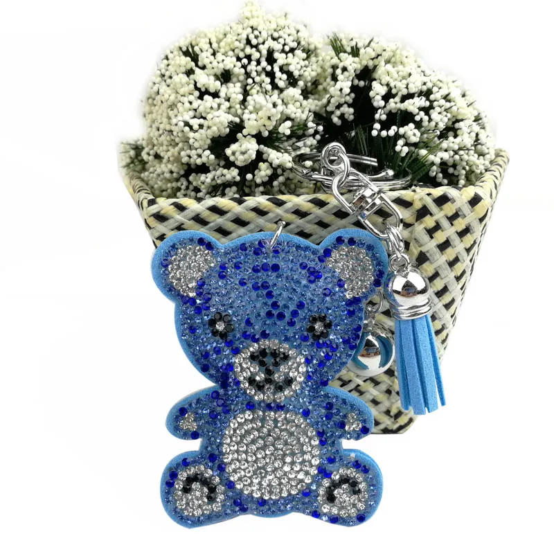 mixed blue Модная подвеска с прозрачными стразами кожаный Медвежонок Кулон брелок сплав сумка брелок держатель для женщин подарок-сувенир, ювелирные изделия - Цвет: mixed blue