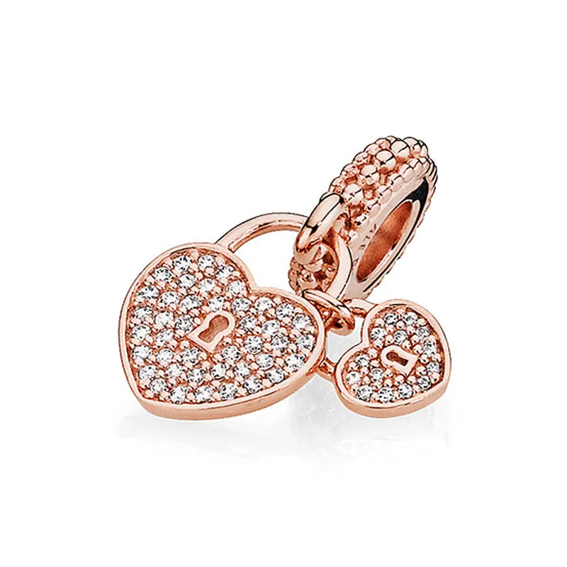 Younghao 925 sterling silver Rose Gold love locks Inlaid crystal Dangle Fits original Pandora Charm Bracelets DIY Jewelry | Украшения и