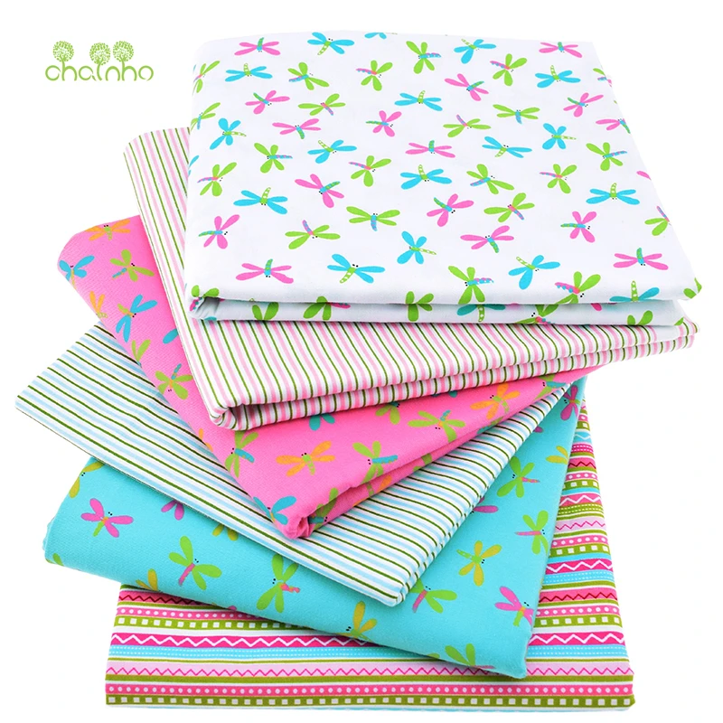 6 шт./лот, саржевая хлопковая ткань с принтом для шитья куклы, детское постельное белье, платье, юбка, пэчворк, стрекоза, тканевый материал 40x50 см
