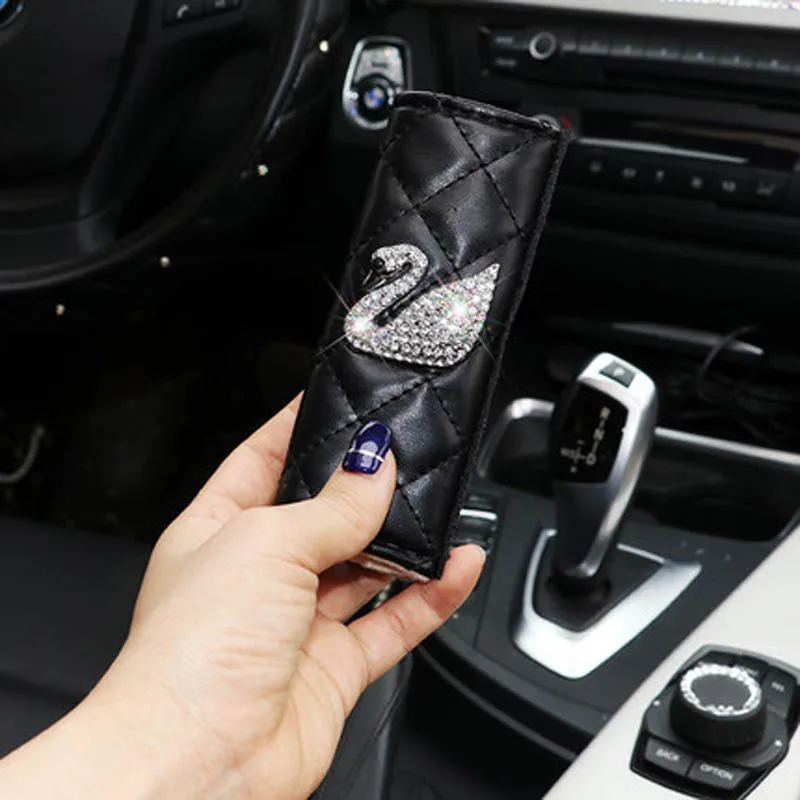 1pcs Handbrake Cover Алмазные аксессуары для украшения автомобиля, подголовник для шеи, подушка для сиденья, поддержка поясницы из искусственной кожи с хрустальными подушками - Цвет: 1pcs Handbrake Cover