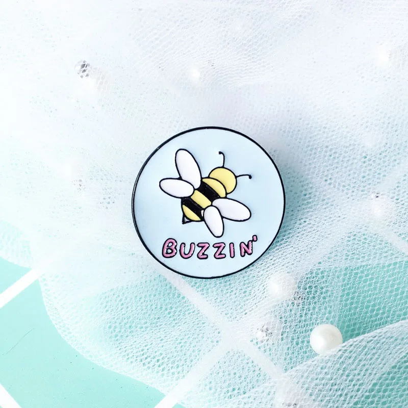 Металлическая эмалированная брошь в виде круглой пчелы BUZZIN милая мультяшная