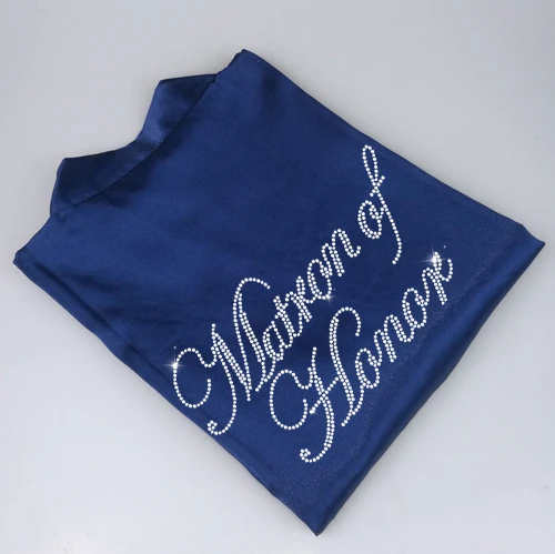 matron of honor C& Fung темно-синий халат невесты женское кимоно для невесты Халаты Атлас Стразы Короткое свадебное кимоно халат невесты Свадебная вечеринка - Цвет: matron of honor