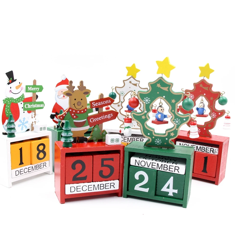 1pcs Creative Calendar Christmas Desktop Gifts Toy Decorations Wood Material Ornaments Deer Snowman Santa Claus Advent Calendars | Дом и сад