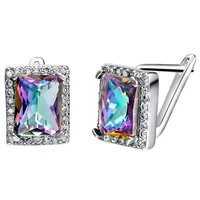 square rainbow stone jewelry set white gold filled classic fire mystical pendant necklace earrings ring size 6 7 8 9