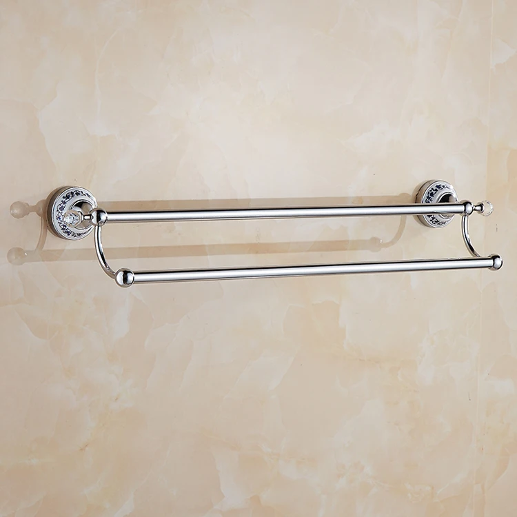Double towel bar Хрустальный держатель для полотенец silverполотенец, держатель для туалетной щетки, полка для ванной комнаты, держатель для бумаги, двойной держатель для стаканов, аксессуары - Цвет: Double towel bar