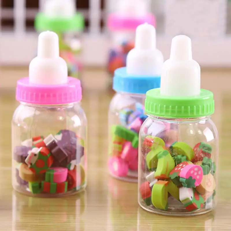 12-18 шт. Kawaii Мини-карандаш, Ластики для фруктов, бутылка, резиновый ластик для детей, студентов, товар, подарки, канцелярские принадлежности, школьные принадлежности