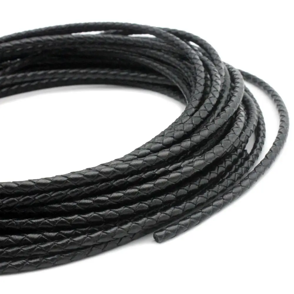 

1 Yard 4mm Round Black Braided Bolo Leather Strap, Bonded Real Cord for Bracelet Jewelry Strap of Bag Working for Bolo Ties