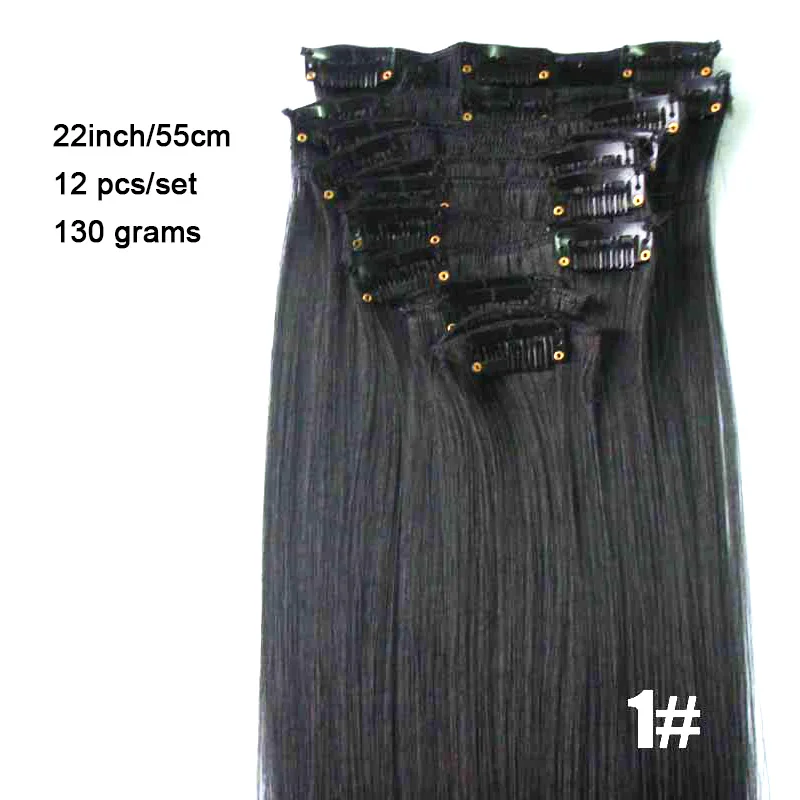 Jeedou 12 шт./компл. 130 г прямые волосы на заколках для наращивания 2" 55 см настоящие натуральные черные коричневые синтетические шиньоны