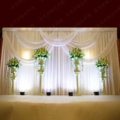 

3*6m (10ft*20ft) Milk White Wedding Curtain Backdrops with Swag High Quality Ice Silk Material Wedding Party Stage Decorations