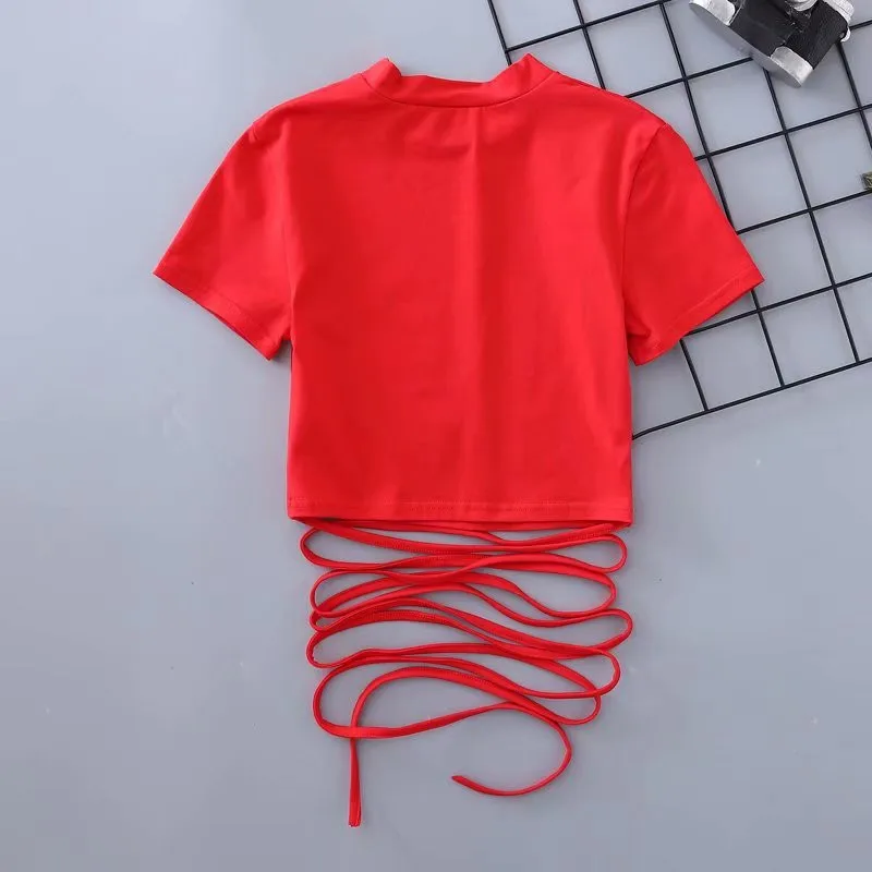 Женская футболка Ins Style летняя Однотонная с короткими рукавами и перекрестными