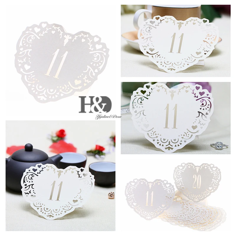 10 шт./компл. настольные карты цвета слоновой кости с сердечками номером стола от 11