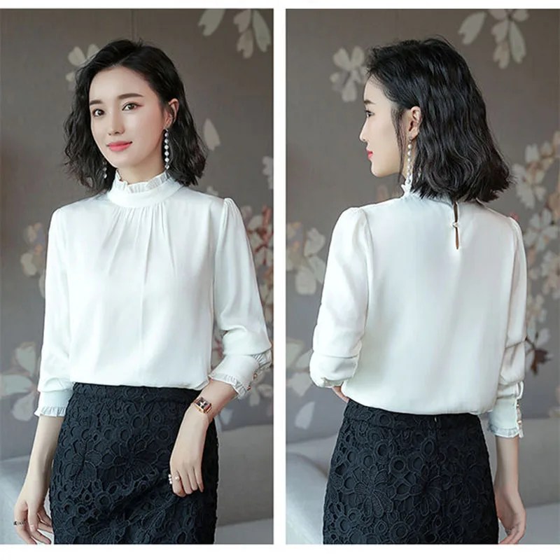 Blusas Mujer De Moda женские шифоновые топы и блузки в Корейском стиле с рюшами длинным
