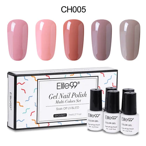 Elite99 5 шт./лот Nail Art Дизайн Маникюр 7 мл Soak Off эмали гель для ногтей UV гель лак для ногтей лак телесного цвета Однотонная одежда гель Лаки - Цвет: CH005