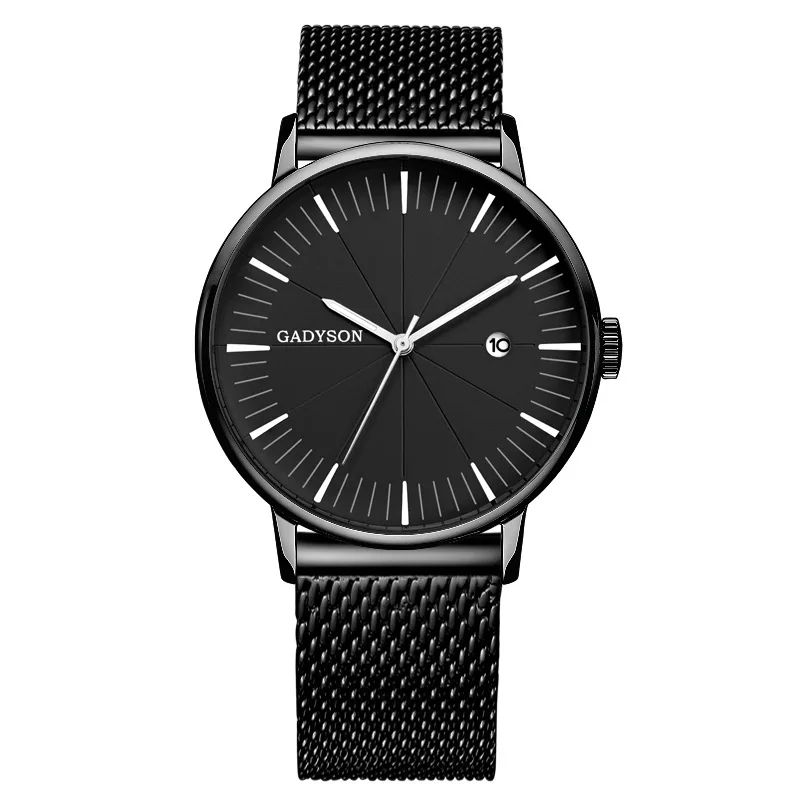 Черный Ultra Thin Watch Men's Quartz Wristwatches Top Brand Luxury Casual Steel Mesh Date Waterproof Clock Male Relogio Masculino - Цвет: Черный