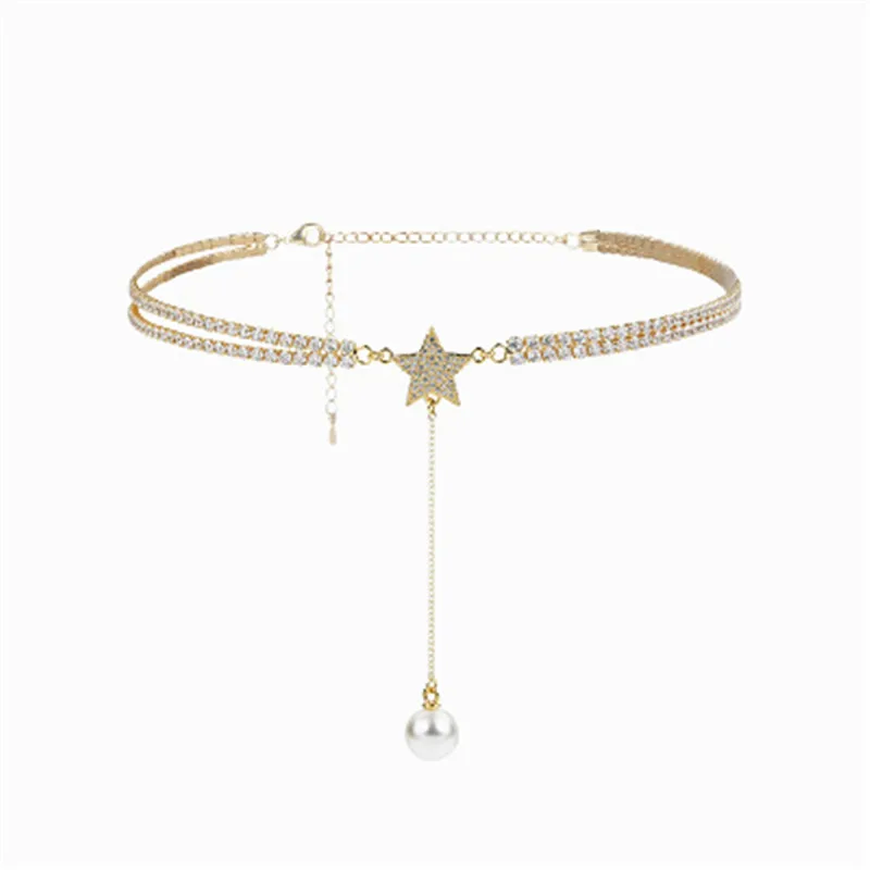 Ожерелье чокер XIAO YOUNG золотистого цвета Стразы Элегантные ожерелья и подвески со