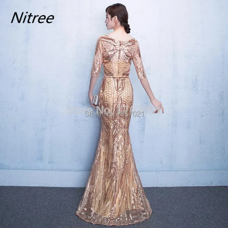 Мода 2017 Формальное блестками Тюль Ткань Вечерние платья Длинные Новый Русалка