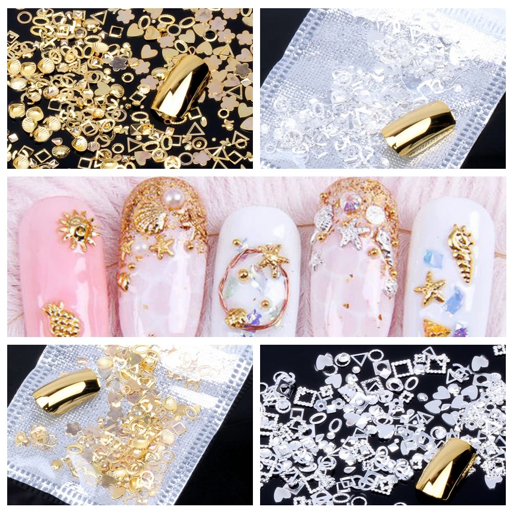 200 шт. металлические наклейки для ногтей золотого/серебряного цвета|Стразы| |