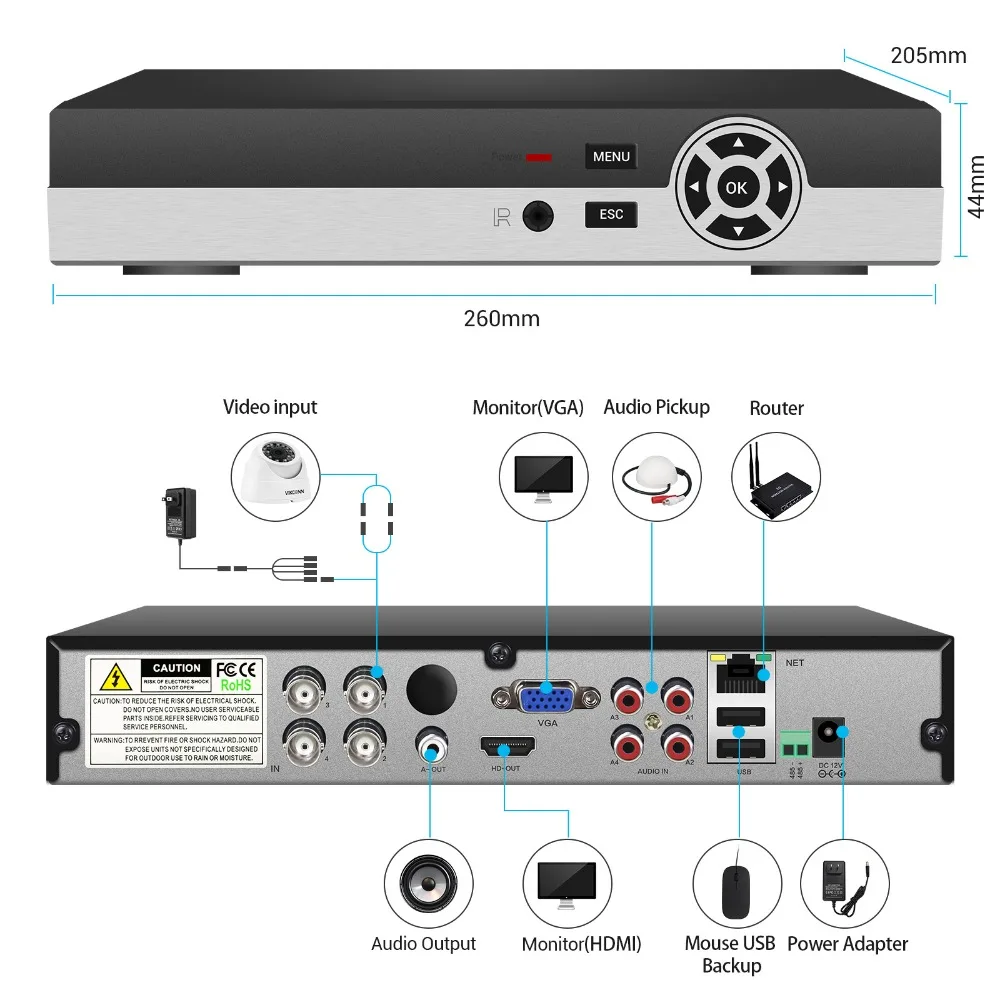VIKCONN 4CH AHD-N/H 1080N DVR видеорегистратор Поддержка adh/TVI/CVI/CVBS/IPC камер | Безопасность и
