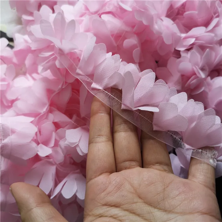 Ручная работа diy розовое 3D шифоновое с цветочным кружевом отделка Кукольное