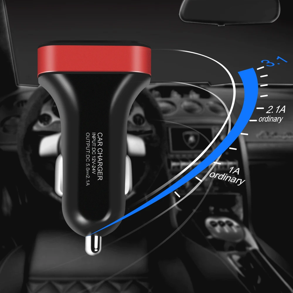 LED Car Charger fast charger USB for iphone X 8 7 plus Charging Mobile phone charging Adapter Samsung S8 S9 | Мобильные телефоны и