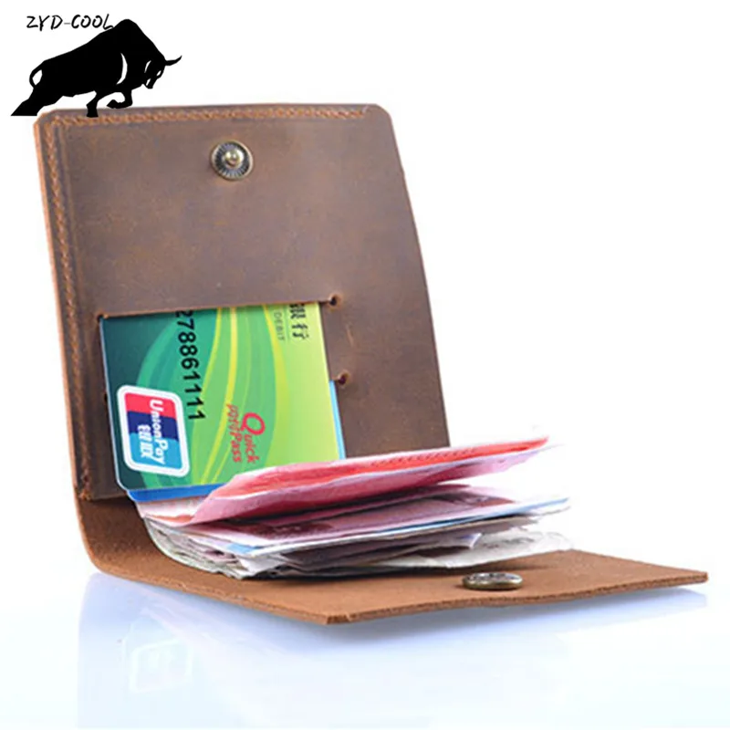 ZYD-COOL 100% Handmade Custom Vintage Style Genuine Crazy Horse Cowhide Leather Men Wallet Purse Male | Багаж и сумки