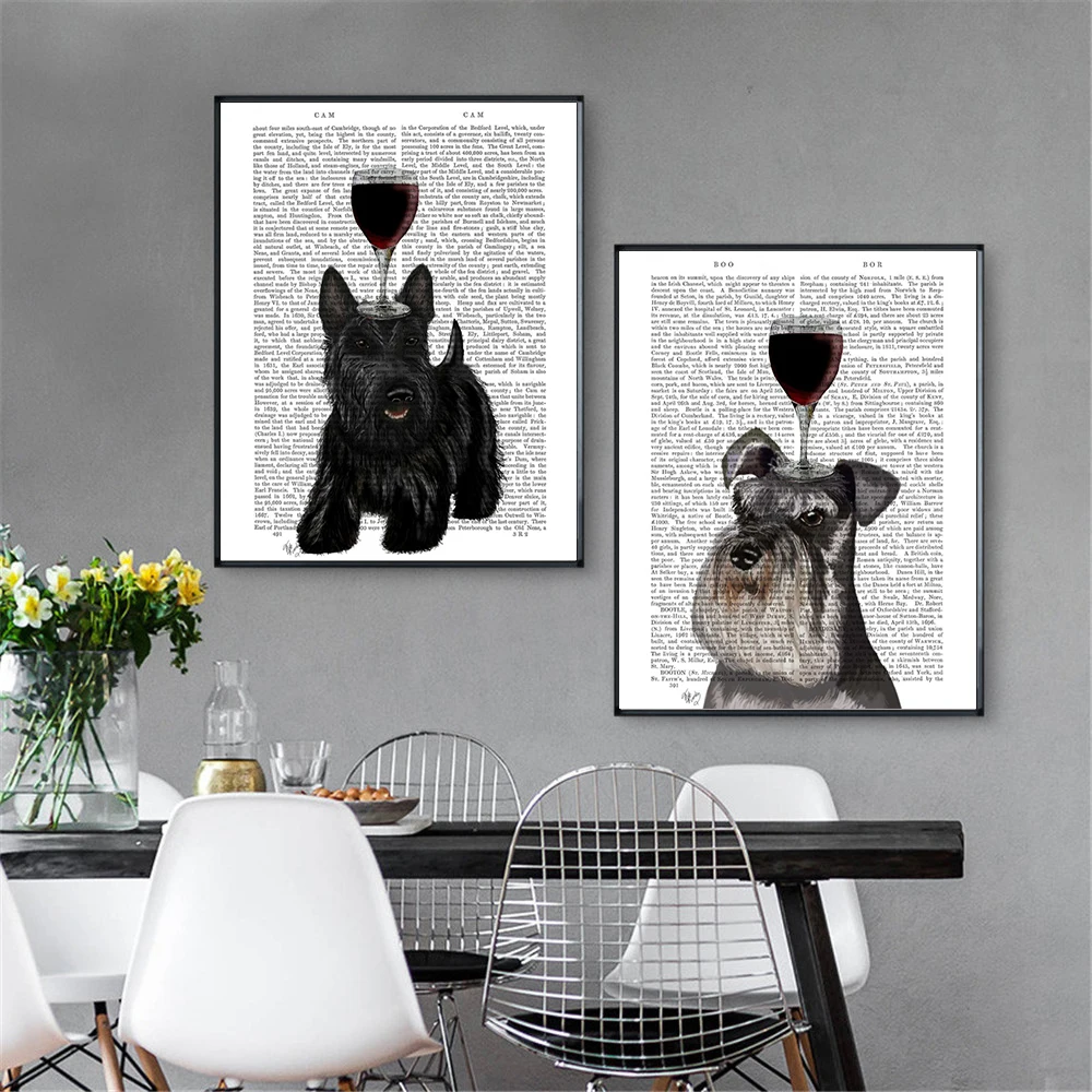 Абстрактная живопись мультфильм настенное Искусство ретро холст картины для гостиной современный минималистичный Декор детской комнаты газета собака плакат