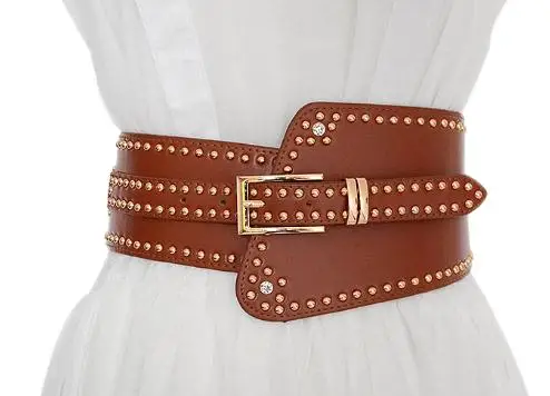 477 Brown Bg-477, крутые женские черные кожаные ремни для платьев, дизайнерские, ручная работа, широкий тянущийся ремень, дамские Стразы - Цвет: 477 Brown