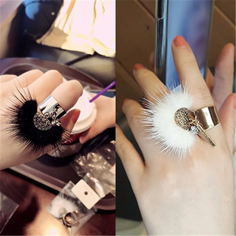 Преувеличенные хрустальные меховые Шаровые Кольца для женщин брендовый дизайн