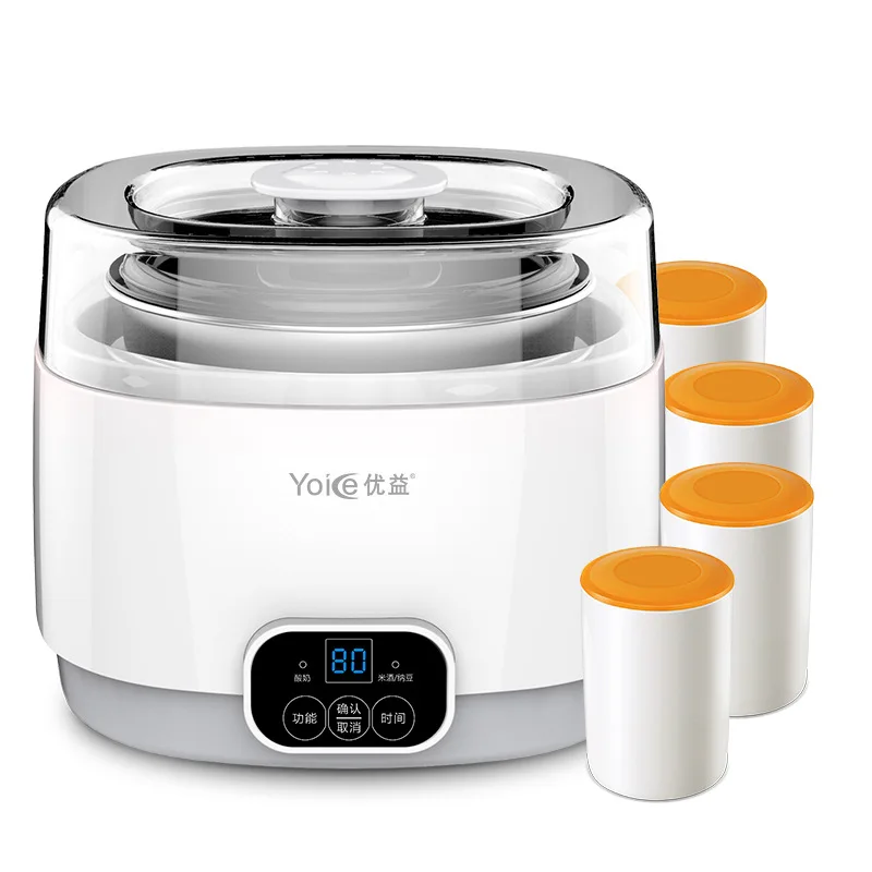 Kbxstart Многофункциональный 1L йогурт машина Natto рисовое вино йогурт DIY инструменты из нержавеющей стали Linner ферментационная машина 220 В - Цвет: 4pcs ceramic  cups