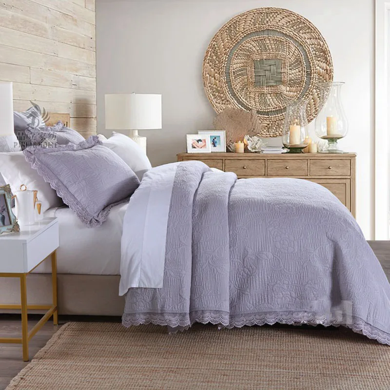 Хлопковое покрывало для кровати комплект из 3 предметов однотонное одеяло