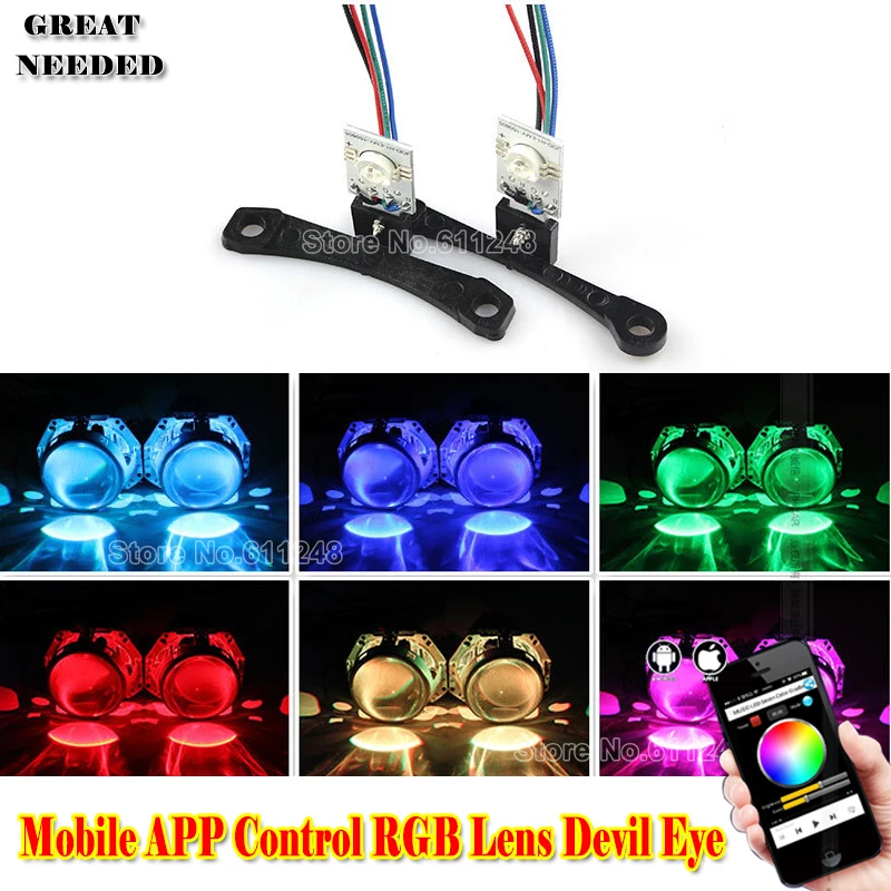 Управление с помощью приложения для телефона 12 в RGB объектив Devil Eyes светодиодный фонарь для мотоцикла с разноцветными линзами для фар для Q5