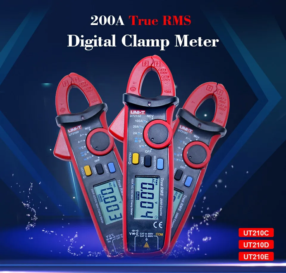 UNI-T Мини цифровые клещи UT210A UT210B UT210C UT210D UT210E True RMS Авто Диапазон VFC емкость Бесконтактный мультиметр