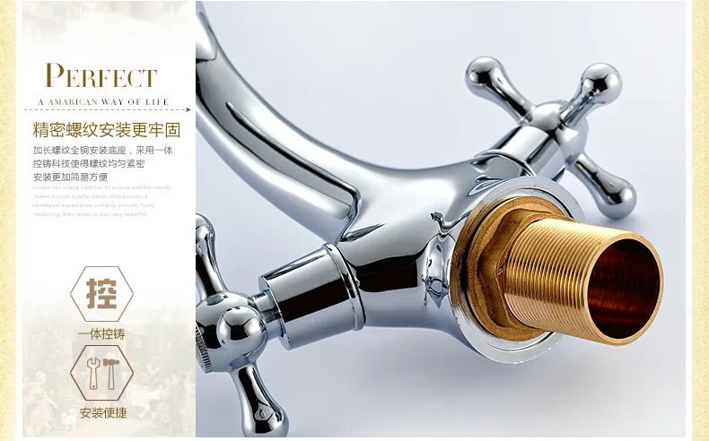 

Electroplate Kitchen Faucets Brass Polished Silver Bathroom Faucet Double Handle Single Hole Mixer Taps Hot Cold Deck Mounted