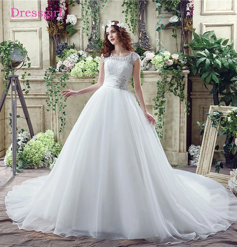 

Размера плюс Vestido De Noiva свадебное платье бальное платье Scoop Кепки, с рукавами, тонкая сетка для вуалеток одежда с кружевами и жемчугом дешевое...