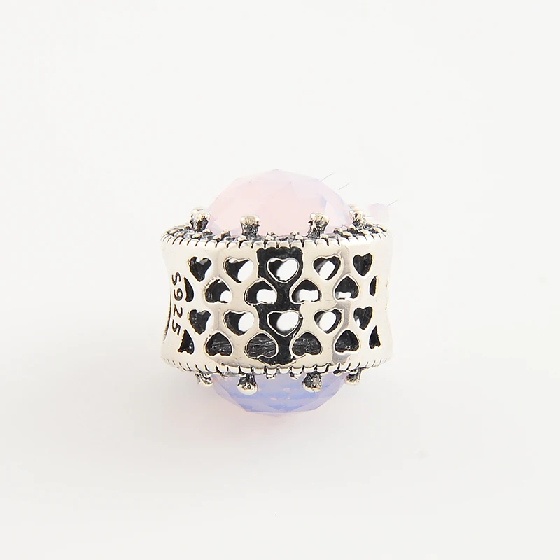 Opalescent Pink Radiant Heart Charms Beads Original 925 Sterling Silver Crystal Fit Pandora Bracelets For Women | Украшения и