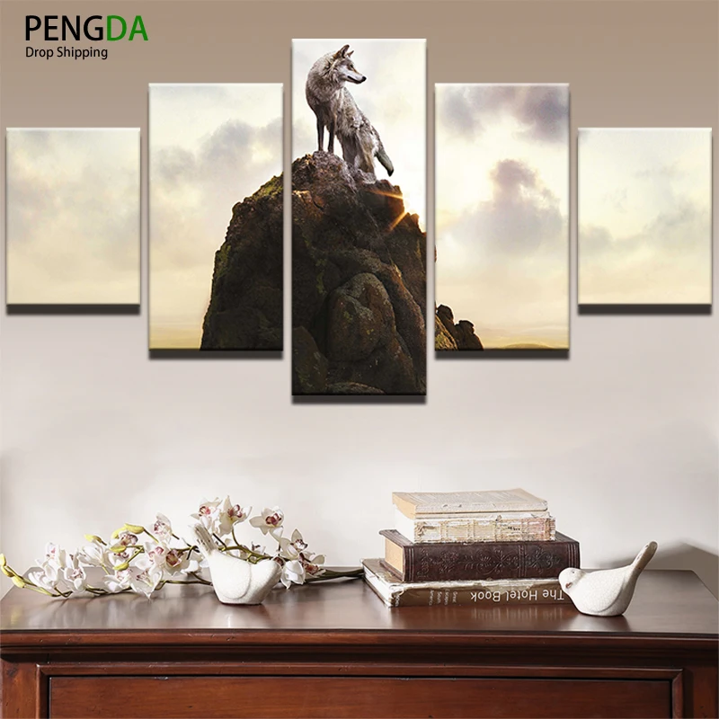 

Modern Home Wall Decor Canvas Picture Art HD Print Painting Canvas Art 5 Panel Modular Pictures Animal Wolf Frames PENGDA