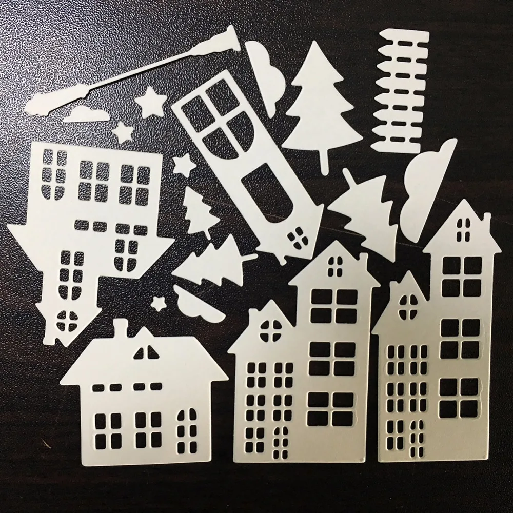 Estel City House Building Metal Steel Cutting Dies Stencil 139*109mm For DIY Scrapbooking Paper Embossing Template Cutter Craft | Дом и сад