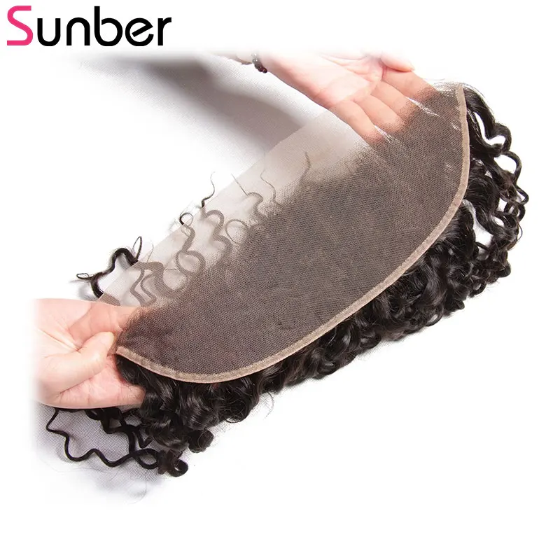 SUNBER HAIR Brazilian Curly Lace Frontal Remy Hair 13&quotx4&quot Free Part Pre-Plucked Human Closure Density 120% 10&quot-20&quot | Шиньоны