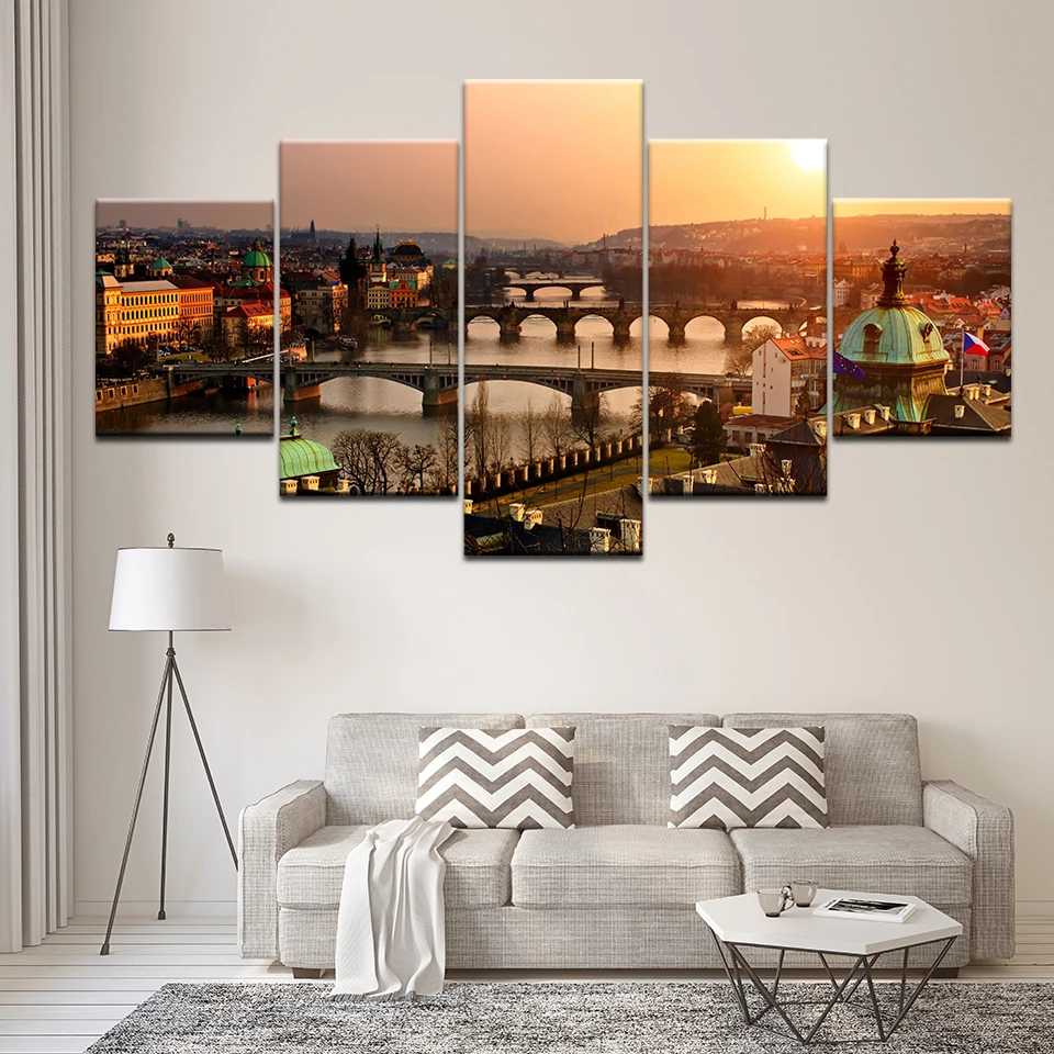 

Canvas Painting Prague Castle sunset 5 Pieces Wall Art Painting Modular Wallpapers Poster Print for living room Home Decor