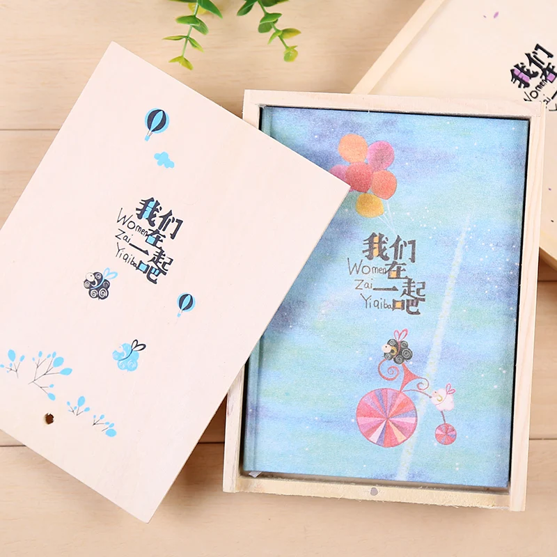 

[ BMDM ] We Together Series Notebook Color Pages Cloth Cover Creative Diary Wooden Box Notepad A5