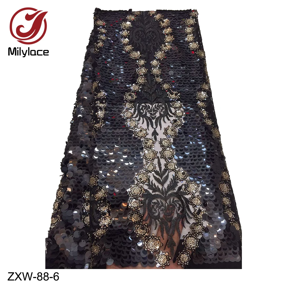 

Milylace high quality french tulle lace fabric with sequins embroidery tissue lace material african lace fabric for dress ZXW-88