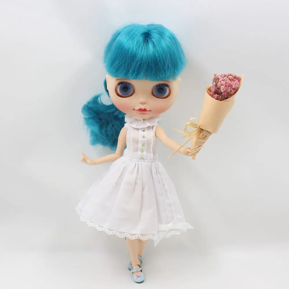 Наряды для куклы Blyth, цельнокроеное белое платье с кружевным воротником, простой и элегантный костюм для 1/6 года, BJD pullip licca