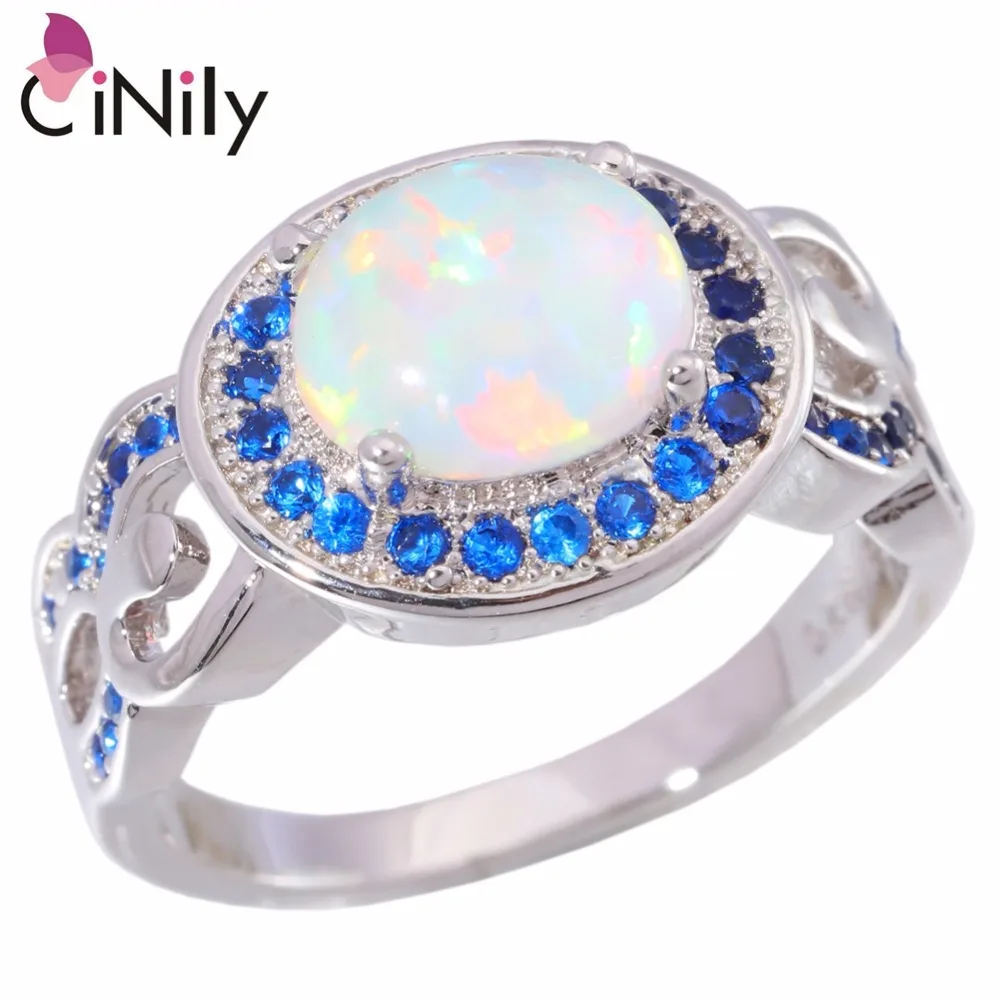 

CiNily Created White Fire Opal Blue Zircon Silver Plated Wholesale Hot Sell Fashion For Women Jewelry Ring Size 6-10 OJ6403
