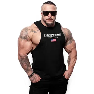Майка Мужская Спортивная хлопковая, брендовая одежда для бодибилдинга и спортзала, рубашка без рукавов, майка для мускулов, лето