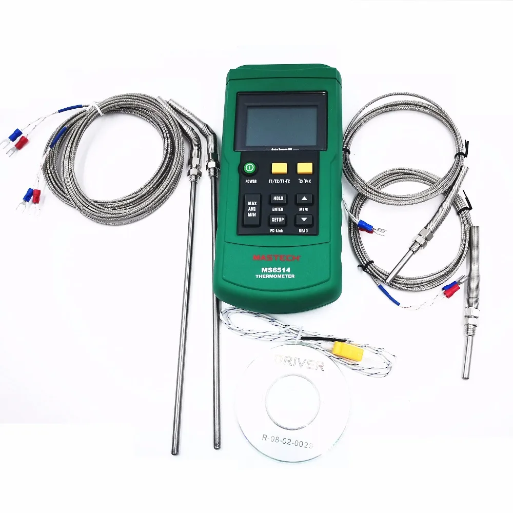 MASTECH MS6514 двухканальный цифровой термометр + 2 шт. 30 мм и 200 термопара типа K
