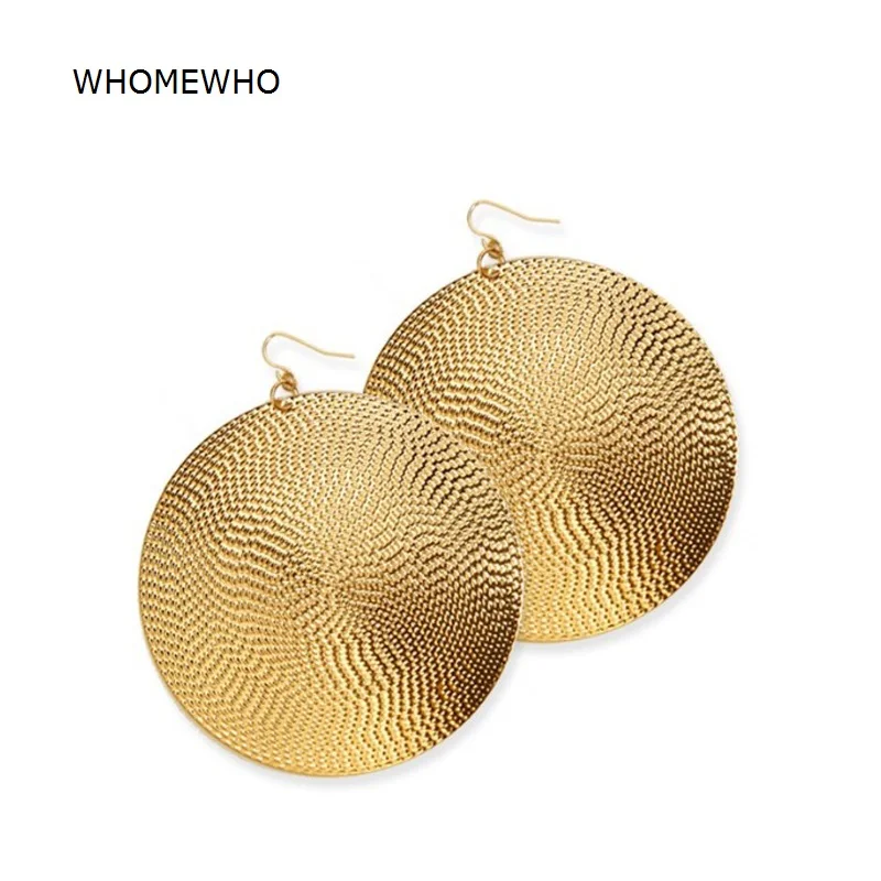 

2019 New Arrival Trend Gold Metal Texture Geometric Big Round Disc Drop Earrings Fashion Chic Hiphop Party Club Ear Jewelry Gift